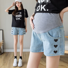 铱秀尔~孕妇短裤夏季薄款孕妇裤子时尚外穿宽松牛仔裤休闲运动阔腿裤潮妈孕妇装夏装 蓝色 XL码 125-140斤