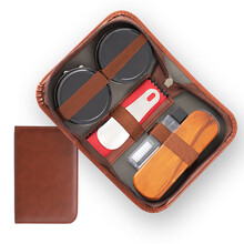 皮鞋保养工具盒鞋刷套装便携式鞋油套装马毛刷鞋鞋油擦皮鞋刷擦真皮专用护理套装擦鞋工具 墨申 黑色+无色