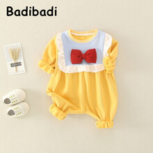 巴拉巴拉旗下badibadi婴儿衣服女宝宝连体衣春秋哈衣爬服2021新款公主超洋气纯棉轻奢爬服空调服 黄色 73