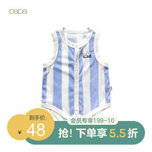 papa爬爬夏纯棉婴儿轻薄透气包屁衣男女宝宝三角哈衣爬服0-1岁 中蓝色 73cm