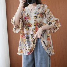 夏季时尚孕妇雪纺衬衫衫上衣宽松夏款半袖潮妈夏天短款短袖娃娃衫 05款花色 XXXL