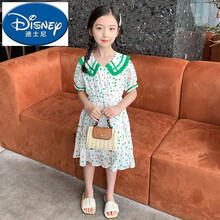 ℘迪士尼 (Disney)品牌女童碎花连衣裙夏装2021新款网红洋气女孩雪纺公主裙夏季儿童裙子 翠绿色 110cm