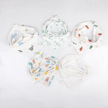 有彩婴儿口水巾夏季薄款纯棉超软围嘴新生儿超柔防吐奶围兜宝宝三角巾 仙人掌+ 兔+恐龙+白极熊+可乐（5条装） 夏季薄款43*31cm