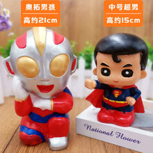 石膏娃娃涂色 儿童手工diy彩绘石膏娃娃 涂色公仔搪胶存钱罐绘画白胚搪瓷玩具 奥超人套装【+2套12色料4只画笔】