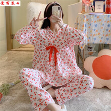 爱茵慕西纯棉纱布月子服夏季薄款透气产妇哺乳家居服孕妇睡衣夏天产后喂奶衣套装春秋 AMXR902 XL码 (推荐体重120-140斤左右)