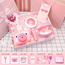 生日礼物女生闺蜜仪式感女孩实用送女友朋友学生毕业纪念意义 【粉系】泡泡机+夜光风扇+美人鱼夜灯+礼盒套装