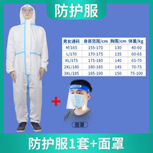 一次性医用防护服连体全身防疫服医护专用隔离衣坐飞机可重复使用 医用防护服+面罩(175码/其他尺码备注)
