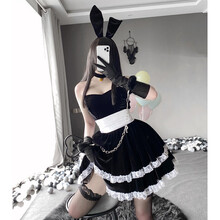 瑰若 情趣内衣抹胸兔女郎性感诱惑纯情女仆装丝绒套装可甜可怜sm制服激情免脱尤果 黑6件套【兔耳+裙子+颈圈+手套+腰封+网袜】 M