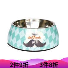 小壹 宠物狗狗碗狗盆猫碗 大中小型猫狗粮食盆水盆 美耐皿树脂+不锈钢宠物碗 蓝色绅士 L（适合金毛等大型犬）
