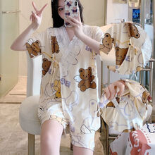 途中雨夏天和服短袖月子服孕妇睡衣套装产妇夏季薄款外出产后哺乳期喂奶 Y2711-10和服短袖 XXL 建议130-145斤