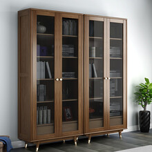 橡南橡北 北欧轻奢实木红橡木书柜玻璃门书橱简约书房收纳柜书架 MLD-sf-04 0.85米单书柜