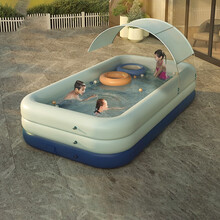 2021奢华款超大号成人充气游泳池家用折叠桶婴儿童小孩宝宝室内水池户外加厚SH1 3.05米三环带棚无线充气（深海蓝）