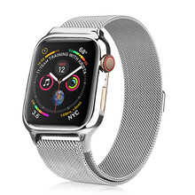 Antey applewatch6表带苹果手表表带1/2/3/4iwatch5代不锈钢运动配件 米兰表壳一体款-银色 44mm（4/5代）保护膜+保护壳+底座支架