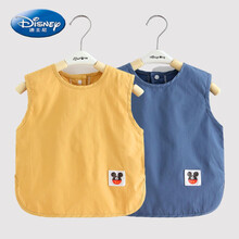 迪士尼【Disney】 2021宝宝婴儿吃饭罩衣防水防脏围兜食饭兜儿童口水巾围嘴幼儿园反穿衣 (无袖黄+无袖蓝)2件装 110 建议105-115cm
