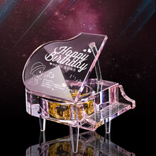 水晶钢琴八音乐盒定制旋转发光创意生日礼物送女生女孩儿同学朋友儿童礼物六一节 彩色不定制(颜色音乐留言)