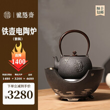 龙隐斋 电陶炉煮茶器套装 日本进口无涂层铸铁壶 铁包银观山+莲幽入禅