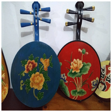 曲漾 乐器月琴彩绘仿古中式家居玄关背景墙装饰客厅摆件复古富贵牡丹 深蓝色