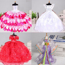 29厘米30cm芭比娃娃diy换装衣服古装裙子汉服礼服女孩过家家玩具配件 F款(3件+仙女古装雪花紫) 衣服+灯光音乐娃娃1个(11关节)