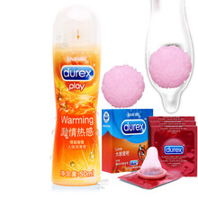 杜蕾斯女性快感增强液震动入珠套阴茎加长3厘米Play O 欢潮人体润滑剂快感润滑油 女用成人情趣用品 激情热感50ml+大胆爱3只套 送：震动入珠1颗+三点式情趣内依1套