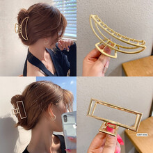 遇上佳人 发夹后脑勺金属抓夹法式优雅鲨鱼夹大号韩国ins盘发长方形+月牙哑金2个装