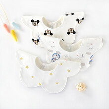 婴儿口水巾纯棉防水围兜新生儿童360旋转口水兜宝宝围嘴春夏薄款 3条装花朵防水白胖胖(薄款) 建议0-3岁