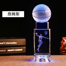 FACE MINI NBA球星科比詹姆斯手办水晶篮球手办生日礼物送男友男生同学毕业礼物 詹姆斯+篮球 充电7彩发光灯座(需要刻字)