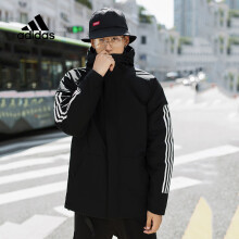 阿迪达斯 （adidas）羽绒服男装冬夏新款时尚防风保暖防寒休闲连帽运动夹克外套上衣 CY8624/经典三条纹棉服 L