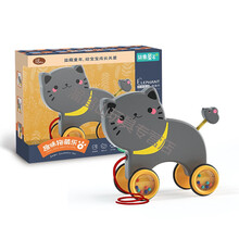 宝宝拉绳牵引拖拉学步萌兔可爱有趣的拉线动物车学步神器早教儿童女孩男孩玩具六一儿童节礼物 哈珀蓝猫【礼盒】