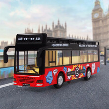 恩贝家族儿童玩具合金双层巴士观光车大号宝宝声光回力玩具车公交车仿真小汽车模型男孩生日礼物敞篷红色