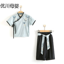 汉服男童中国风夏季儿童复古古装男孩改良唐装宝宝超仙民族风服装 浅蓝色(胸肩纹) 130