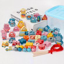 杉贝 SHANBEI 幼儿童串珠子玩具力男女孩穿线4宝宝精细动作早教1一2岁3积木抖音同款 【57颗】农场+交通+数字+珠子(送收纳盒+4根绳