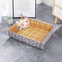 狗窝夏季凉窝猫窝狗垫子狗床猫咪垫子四季通用泰迪小型犬狗狗用品 灰色枫叶款+毛毯 L(75*60)CM建议40斤内