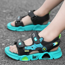 酷超男童凉鞋儿童沙滩鞋男孩凉鞋2021新款夏季小孩防滑软底夏天小童凉鞋子四五六七八九十岁轻便 108黑绿 34码/鞋内长21.5cm