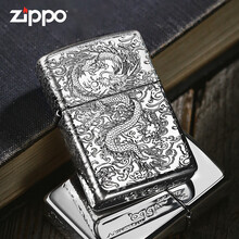 zippo芝宝打火机原装纯银五面精雕腾龙武财神925银打火机之宝男士打火机 四面腾龙