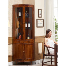 三角弧形玻璃门墙角柜客厅拐角柜储物柜新中式转角柜 锐衡 乌金木 整装