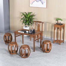 寻古红木家具非洲鸡翅木（学名：非洲崖豆木）小茶桌椅组合实木新中式泡茶桌办公室阳台茶台茶艺桌 六件套：茶桌+单背椅+圆鼓凳