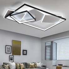 灯宴客厅灯吸顶灯长方形轻奢灯饰现代简约大气led客厅大灯新款网红家用大厅灯主灯创意遥控三色灯北欧灯具 白+黑105cm无极调光-配遥控