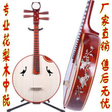 中阮乐器花梨木中阮 鸡翅木中阮演奏级 红木贝雕中阮初学普及 花梨木贝雕草花款