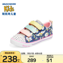Skechers斯凯奇童鞋2021新款女童时尚帆布鞋魔术贴炫彩闪灯鞋舒适儿童鞋子314766L 海军蓝色/多彩色-NVMT 30码/鞋内长19cm