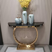 轻奢玄关桌现代简约不锈钢玄关柜极简半圆弧形靠墙玄关条案端景台 100*35*85厘米  弧面 组装