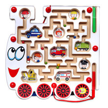 磁性走珠迷宫大号 磁性迷宫运笔走珠交通工具木制宝宝儿童磁力磁铁大号玩具 【交通工具】白火车款