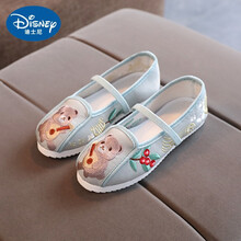 迪士尼2021新款音乐熊老北京儿童布鞋古风公主古装女童绣花鞋宝宝汉服鞋 绿色 33码/内长约20.5cm