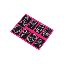 9九连环智力扣解环解扣套装玩具6-10岁以上儿童礼物智力开发玩具7-14岁 解环E款8件套（玫红色）