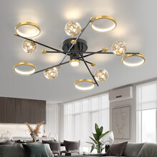 希世宅品  led满天星客厅灯个性创意家用大气1.2米大厅灯北欧黑金轻奢餐厅灯饰温馨10头吸吊客厅灯 直径120CM-三色变光108W