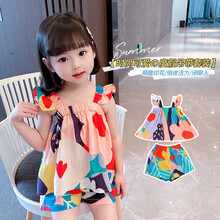 带禧兔童装女童套装夏装儿童套装女宝宝衣服夏季运动幼童中小童夏款1-7岁女孩休闲短袖T恤裤子两件套 图片色 100码建议身高85-95cm