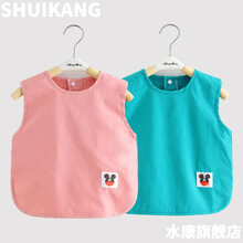 水康 宝宝婴儿吃饭罩衣防水防脏围兜食饭兜儿童口水巾围嘴幼儿园反穿衣hcc (无袖绿+无袖粉)2件装 90 建议70-90cm
