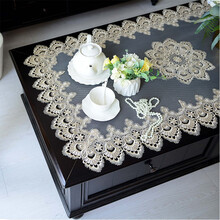 泰绣 蕾丝茶几桌布椭圆形餐桌台布长方形布艺茶几垫布网纱桌旗防尘电视柜盖布 平铺长方 80*140cm（大中心）