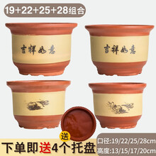 花盆陶瓷大号紫砂花盆家用特大号大花盆大码多肉陶瓷花盆 口径19+22+25+28cm四个盆 大