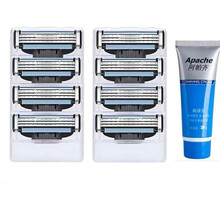 【品质保证】适用于吉列锋速3刀片剃须刀男士风速5手动刮胡刀头三层刮脸刀片 8刀头送剃须膏