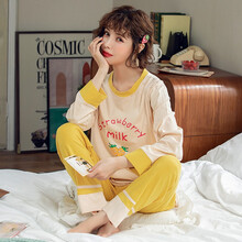 卡拉卡蒙孕妇月子服春秋长袖纯棉孕妇睡衣产前产后怀孕期哺乳衣时尚外出喂奶家居服大码套装805 805草莓长套 L码（建议100-120斤）